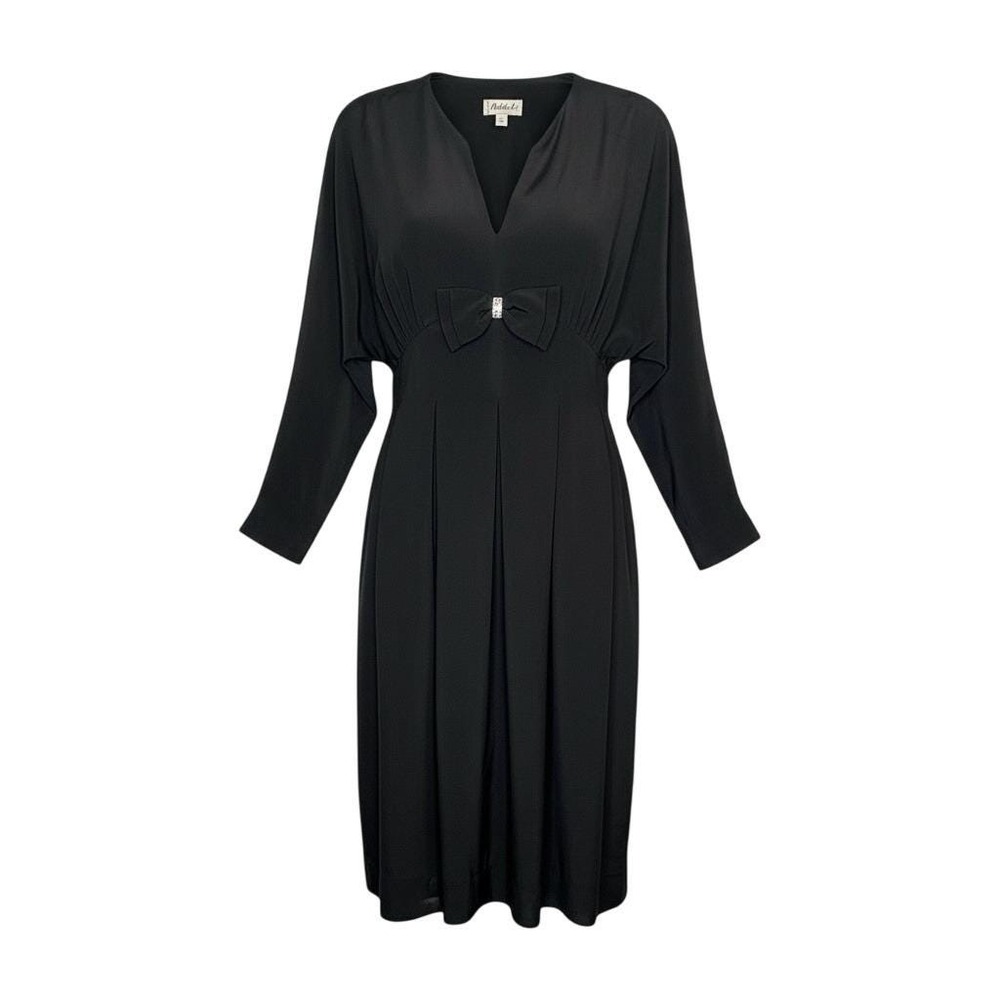 Vintage Adele Simpson Black Silk Crepe Whimsigoth Bow Cocktail Dress Bow Sparkle